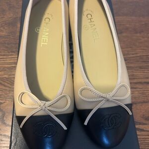 Chanel Beige and Black Ballet Flats